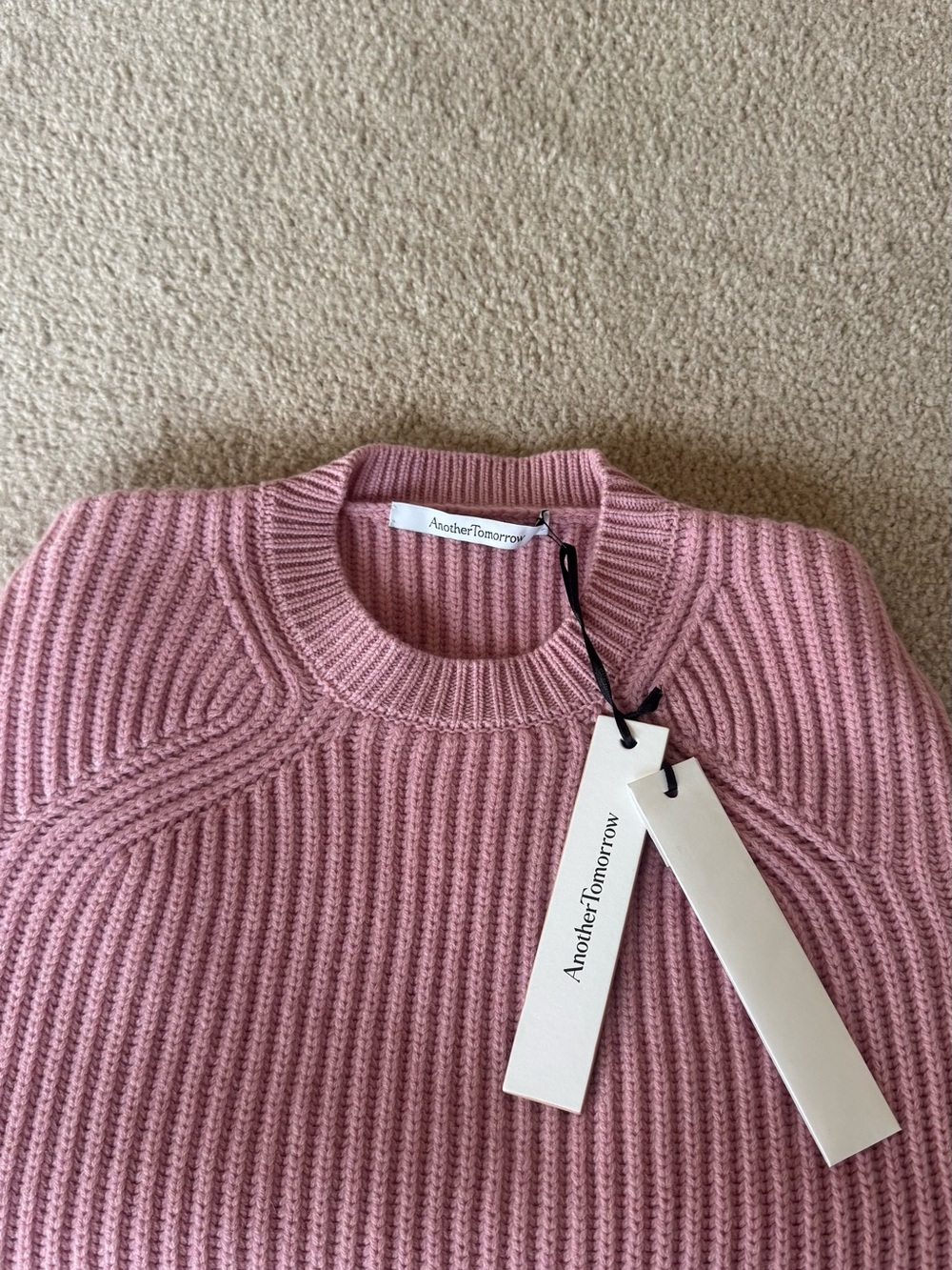 NEW Another Tomorrow Cashmere Ribbed Crewneck Sweater - Dusty Pink - Picture 4 of 4